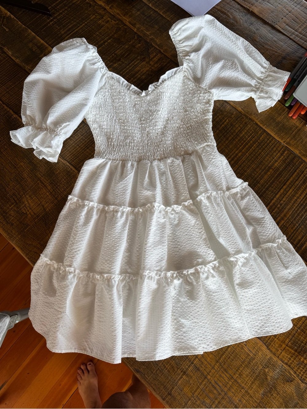 B Darlin White Tiered Dress with Puff Sleeves